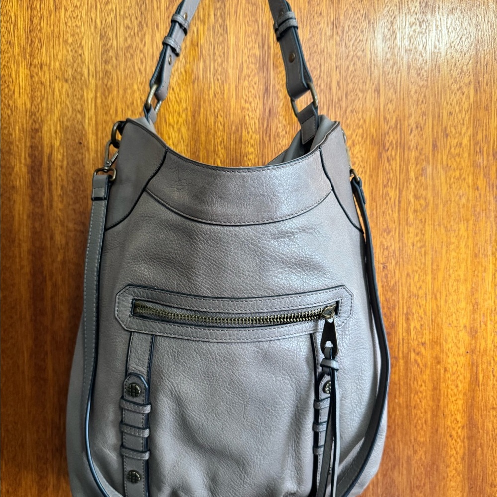 Chic Gray Leather Hobo Bag